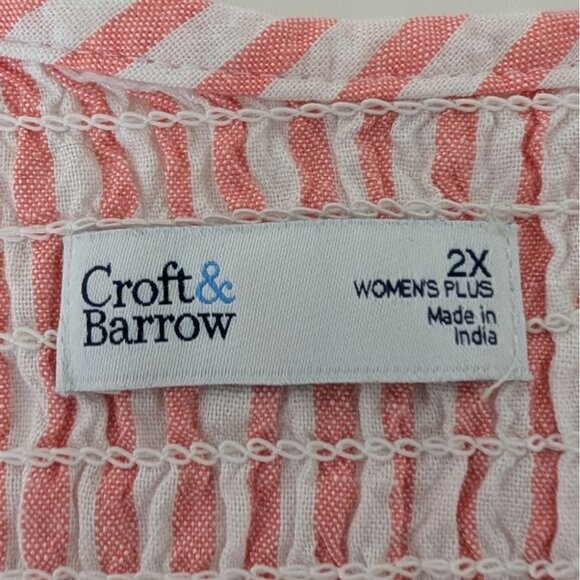 Croft & Barrow Stripe Smocked Dress Womens Plus Size 2X Pink Stretch Sleeveless - Picture 3 of 10